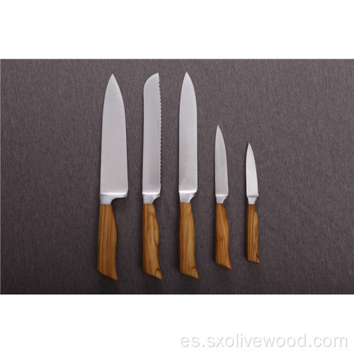 Bloque de cuchillos de madera de olivo de alta calidad